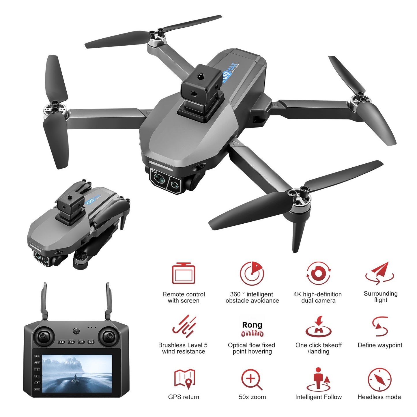 SoundWave K619 Max Uzun Menzilli Çift Kamera Gps Ekranlı Kumandalı Drone 30 Dk Uçuş